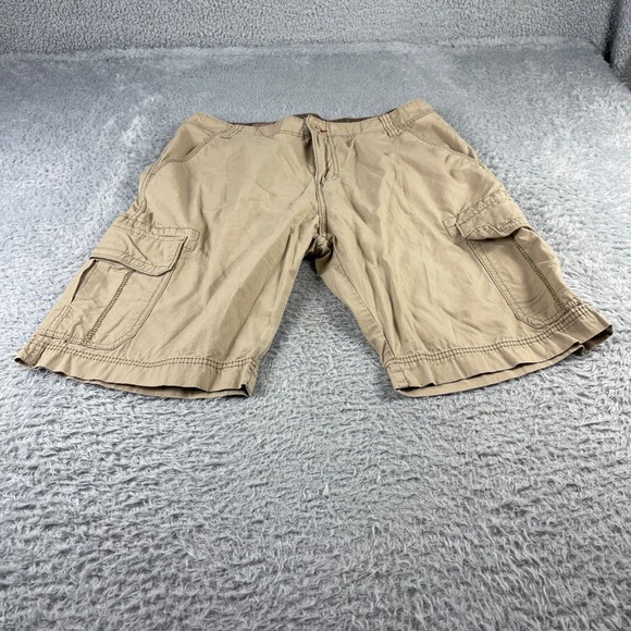 Unbranded Other - Mens Tan Khaki Cotton Ripstop Cargo Shorts Camo Lined Waist Size 33 Utility